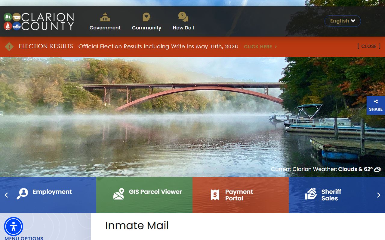 Clarion County Jail inmate mail rules and address format