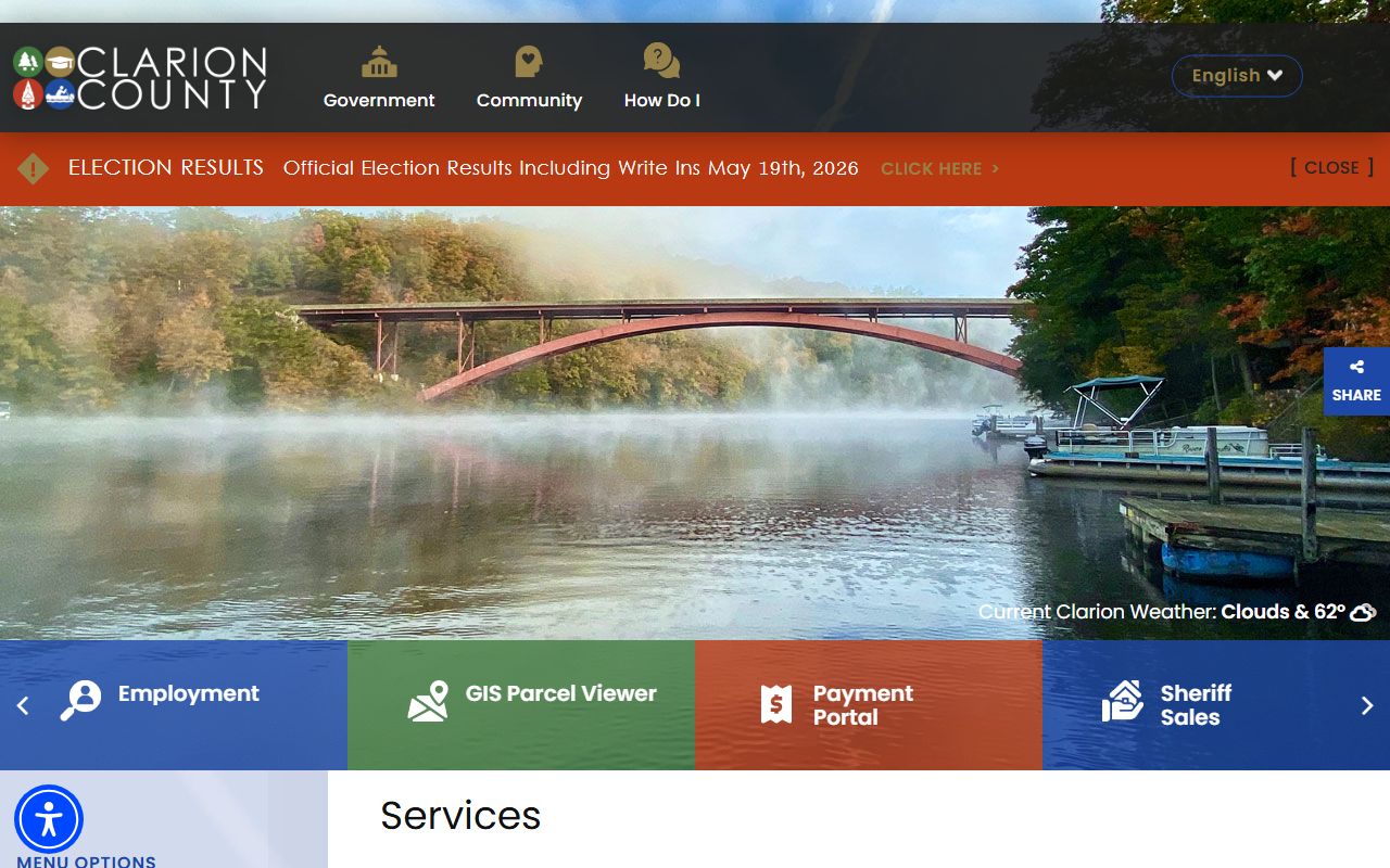 Clarion County inmate records services page showing inmate lookup links